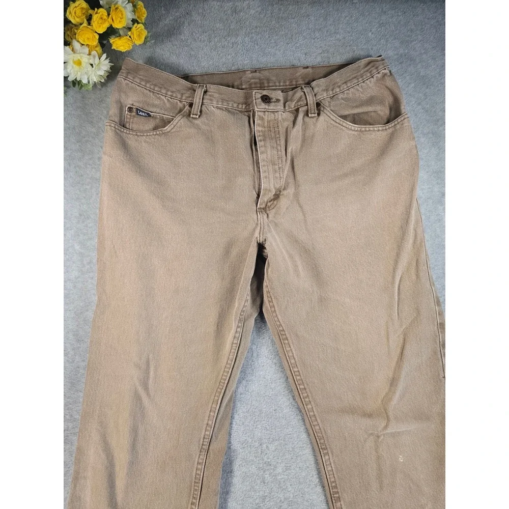 Vintage Lee Mens Tan Brown‎ Denim Jeans 40x32 Straight Leg 100% Cotton